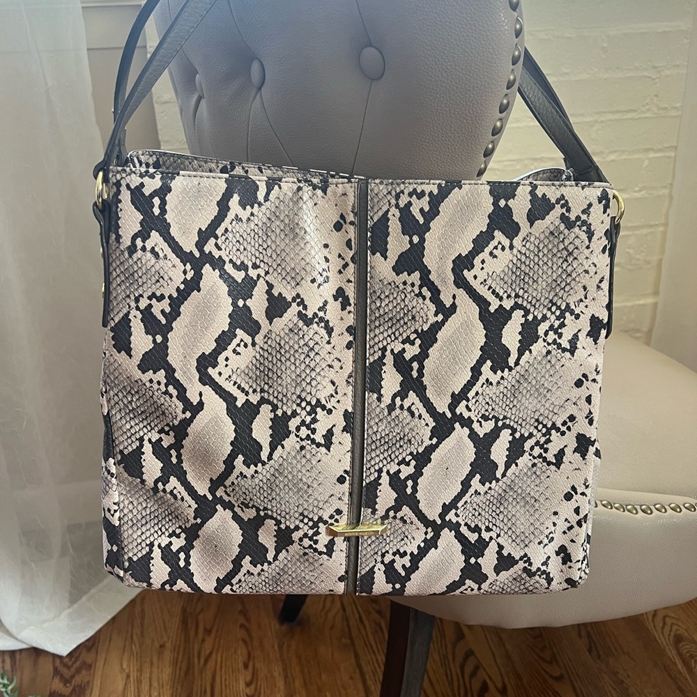 Anne Klein Faux Snake Skin Shoulder Bag Cream, and Gray